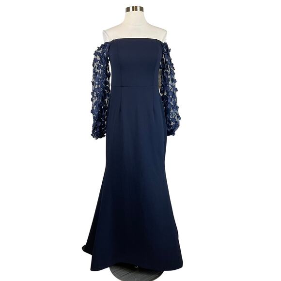 Eliza J Women's Off the Shoulder Long Sleeve Evening Gown Blue Size 6 Formal - Picture 1 of 13